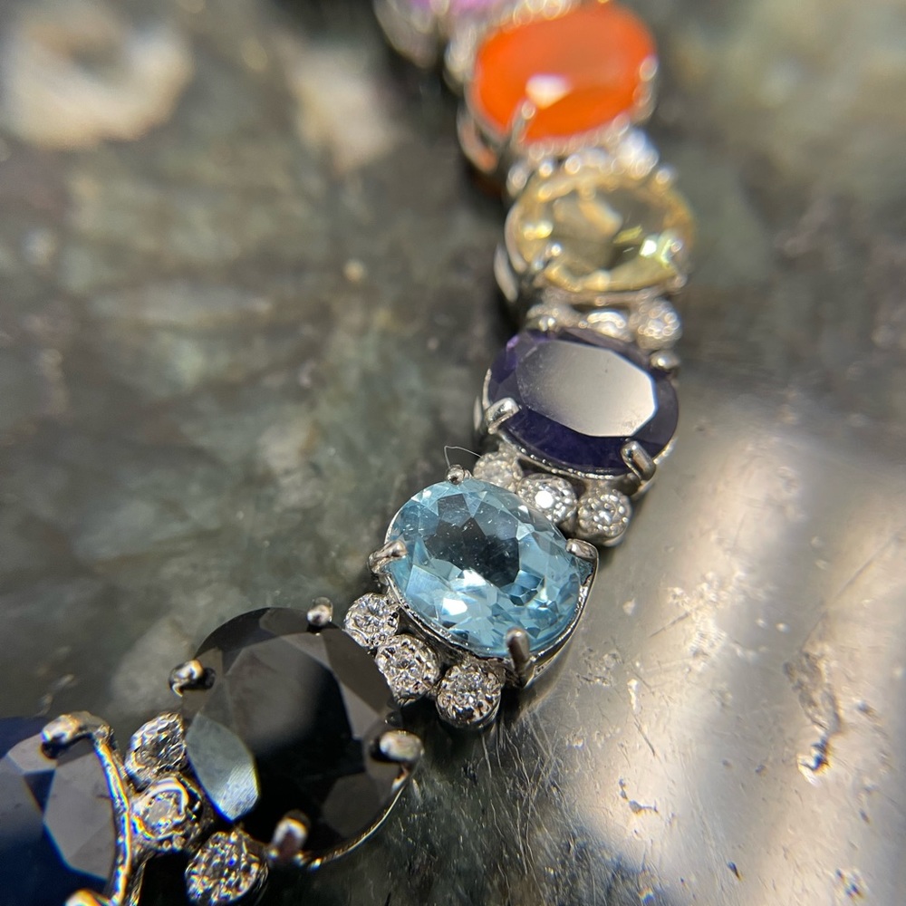 Sterling Silver Multi Gemstone Tennis Bracelet.